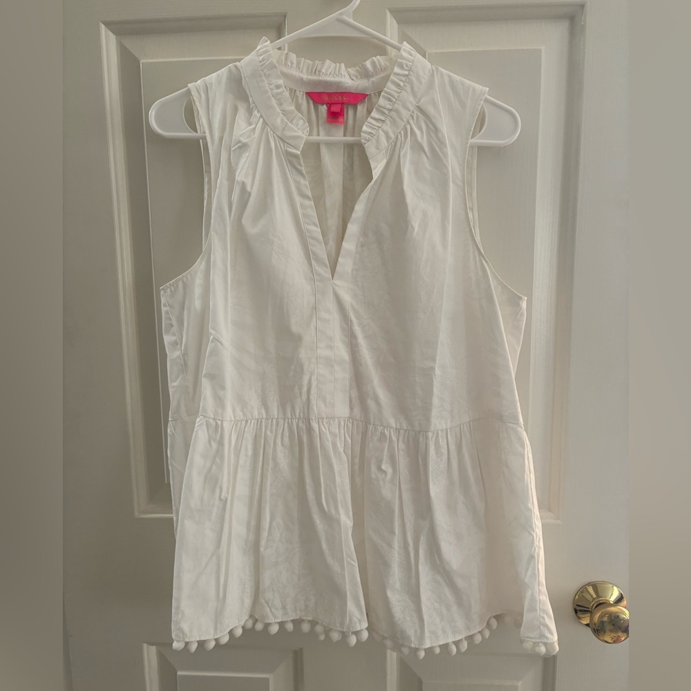 White Lilly Pulitzer Blouse with pom poms